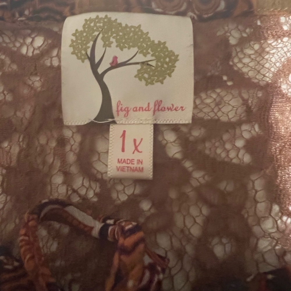 EUC Fig and Flower Anthroplologie Earthtones Patchwork Semi-Sheer Tunic XL (E3) - Picture 5 of 9
